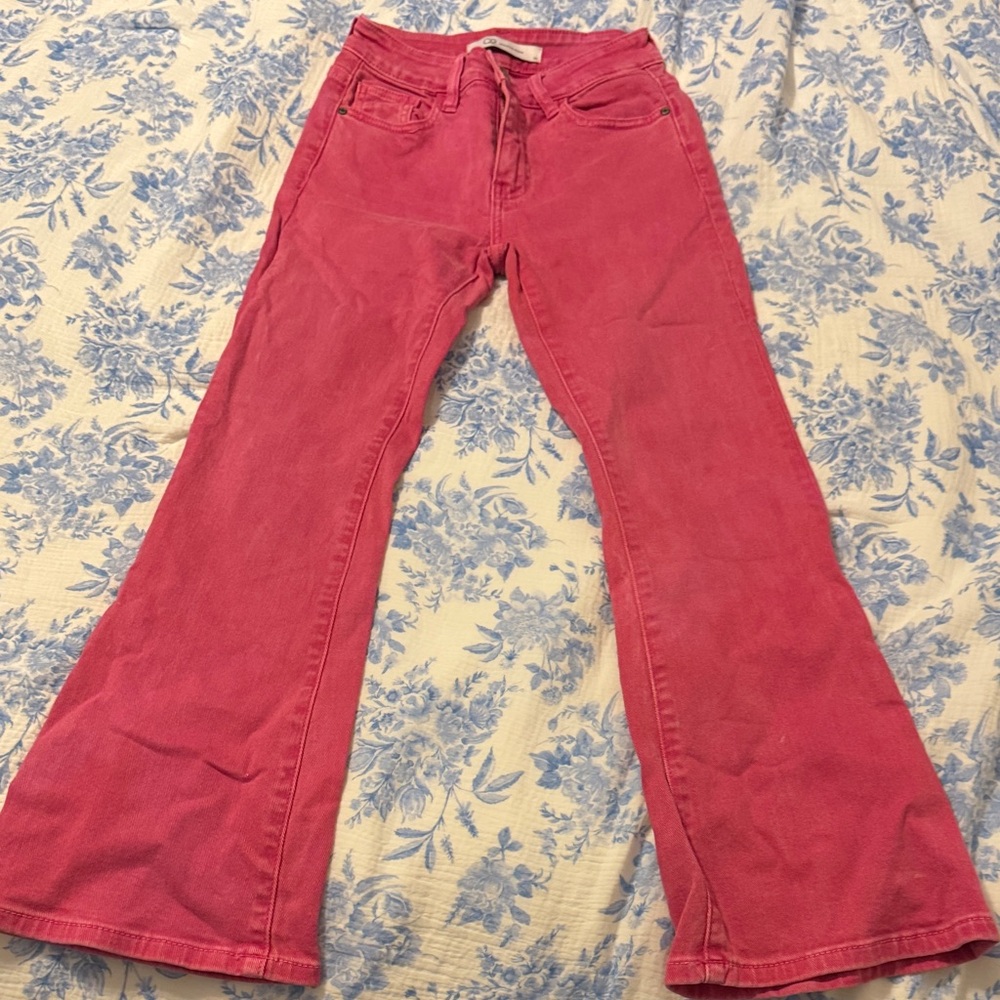 Q2 Pink Cropped Flare Jeans